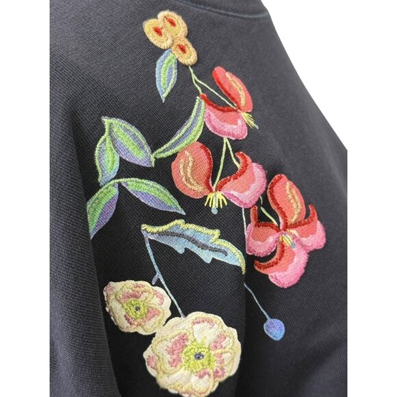 Desigual Floral Embroidered Sweatshirt Navy Blue Crew Neck Terry Lined Size M - Picture 5 of 11